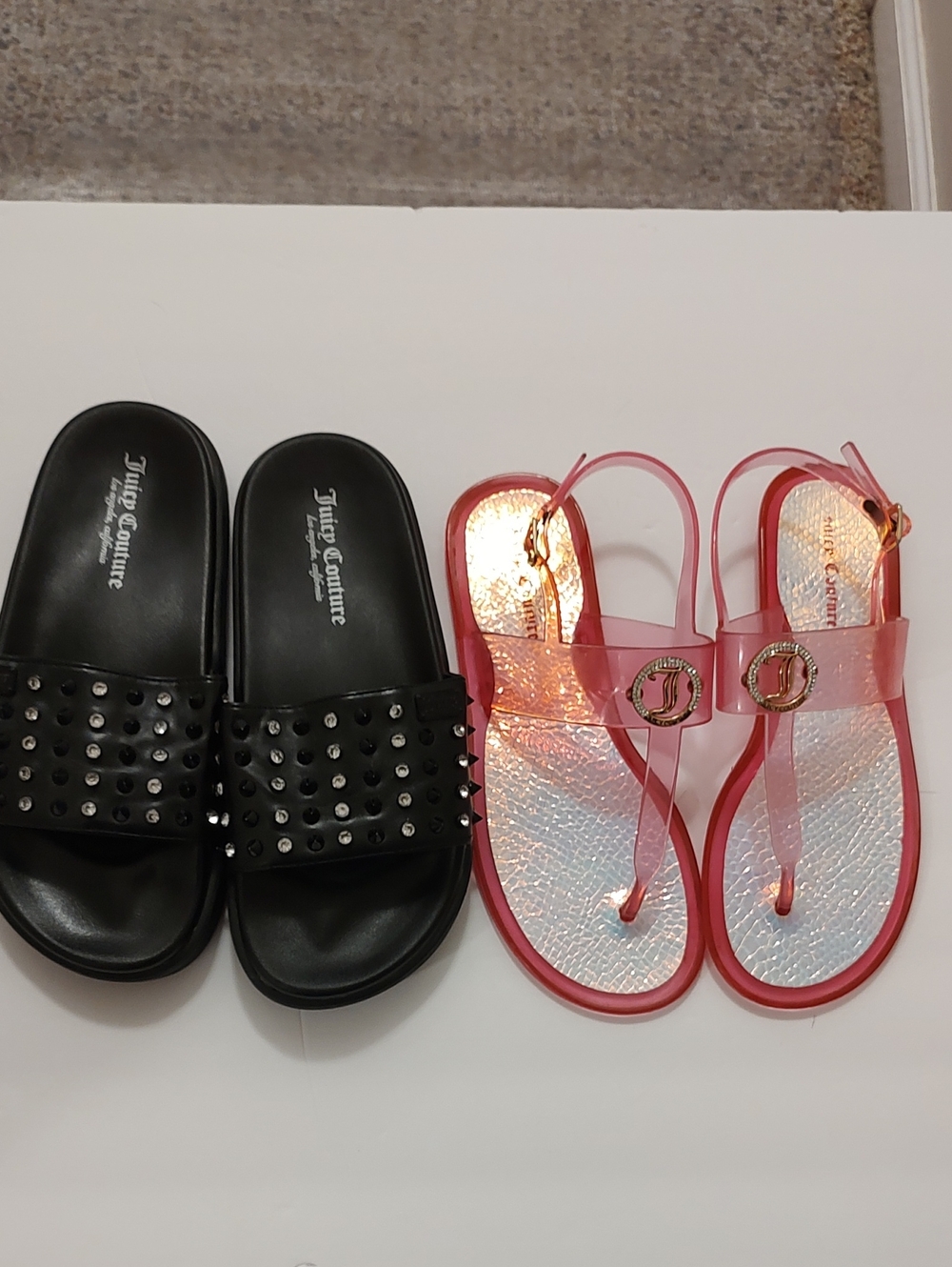 Juicy Couture Sandle Bundle 2 One Black Bling and Studs Slides and Pink JC S 7